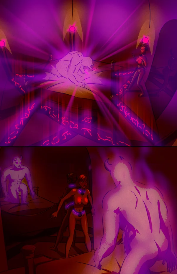 Cover: blonde ritual victim led by hooded cultists into a temple for Dark Altar.