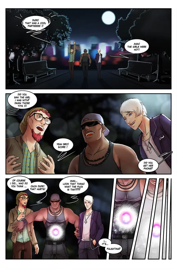 Comic: three guy friends get pulled into a strange zone and transformed into three girls.