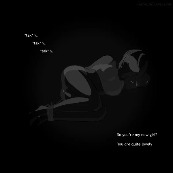 Cover: nude bound woman, wrists and ankles tied, in shadow — Satin Minions illustration Collar.