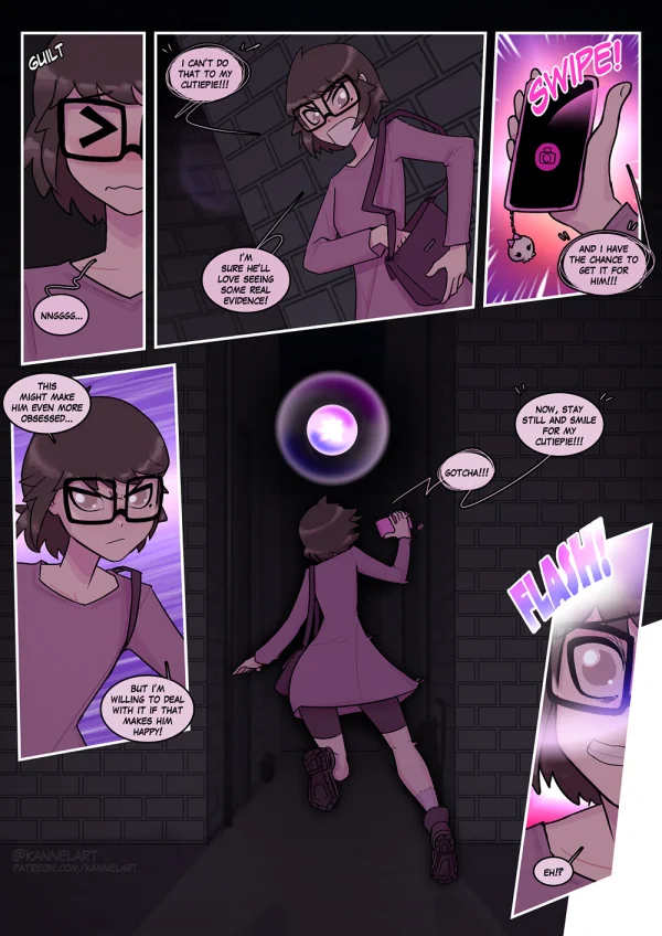 Comic: a UFO ZOAT turns a late guy into a lingerie girl who ends up nude with a purple-haired beauty.