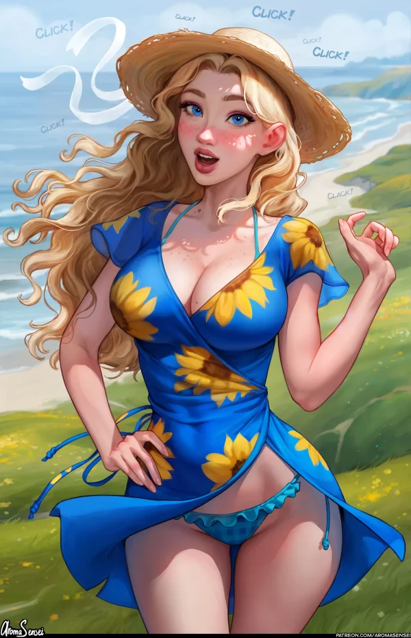 Stardew Valley comic: Abigail and Haley beach threesome with the farmer, outdoor sex and creampie.
