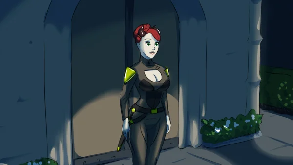 Illustration set: a mind-control orb makes a demon guard masturbate herself unconscious during a heist.
