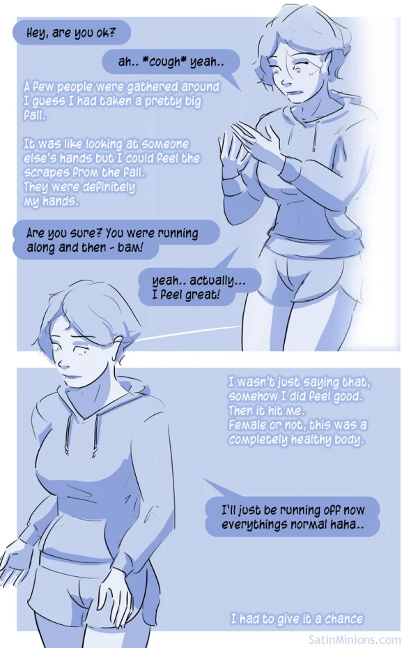 Cover: A New Fit title over a woman in a sports bra and shorts, Satin Minions comic.