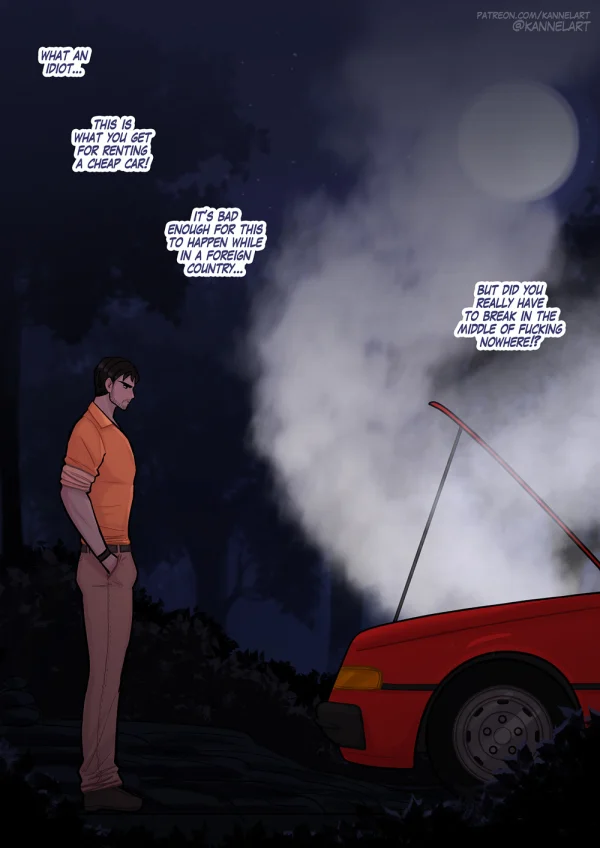Comic: a stranded man is gender-TFed nude in a magical Japanese bathhouse run by fox girls.