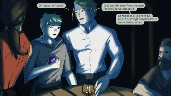 Illustration set: a mind-control orb makes a demon guard masturbate herself unconscious during a heist.