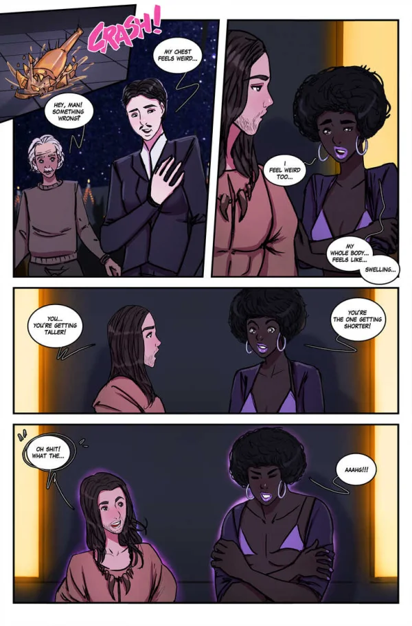 Comic: a Halloween party's costumes transform guests' bodies, guys included, ending in a group orgy.