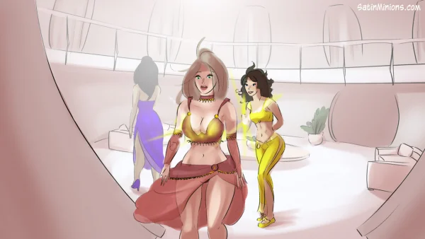 Cover: Path of the Genie part 2 over a sheer pink figure, Satin Minions comic.