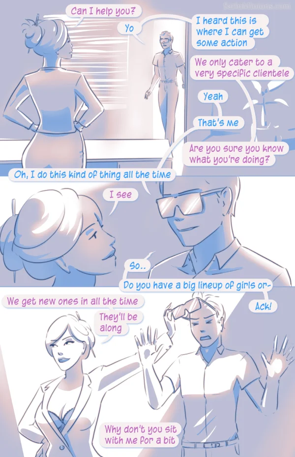 Cover: nude blonde woman on a bed flipping the bird for Satin Minions comic Deep Breath.