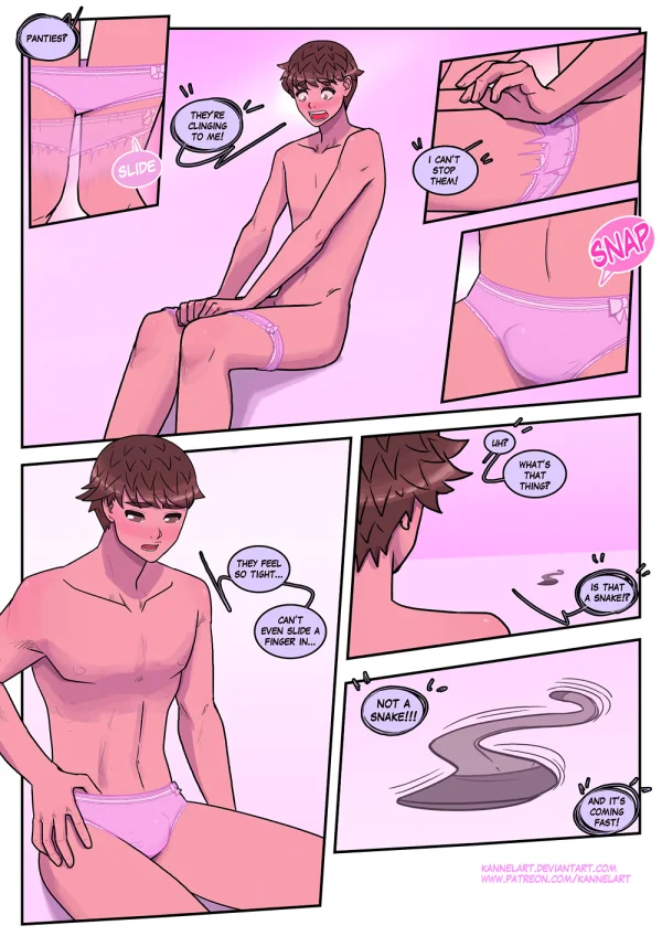 Comic: a job contract turns a guy into a cute office girl with a feminine ass and a new wardrobe.