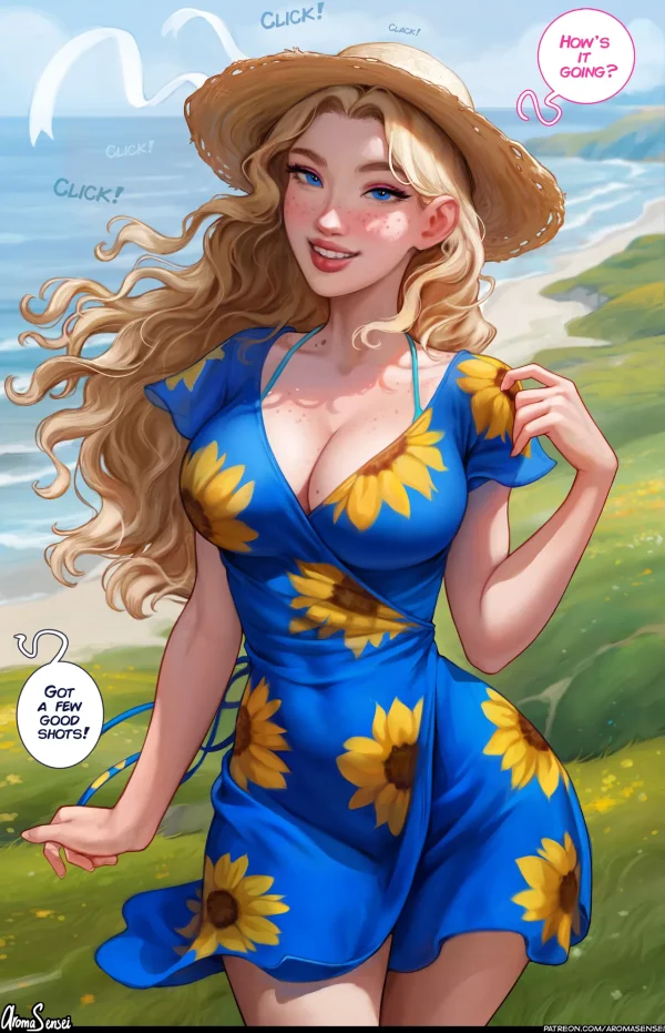 Stardew Valley comic: Abigail and Haley beach threesome with the farmer, outdoor sex and creampie.