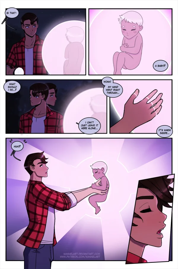 A forest meteor cradle turns a guy into a stacked redhead caretaker with a magical glowing baby.