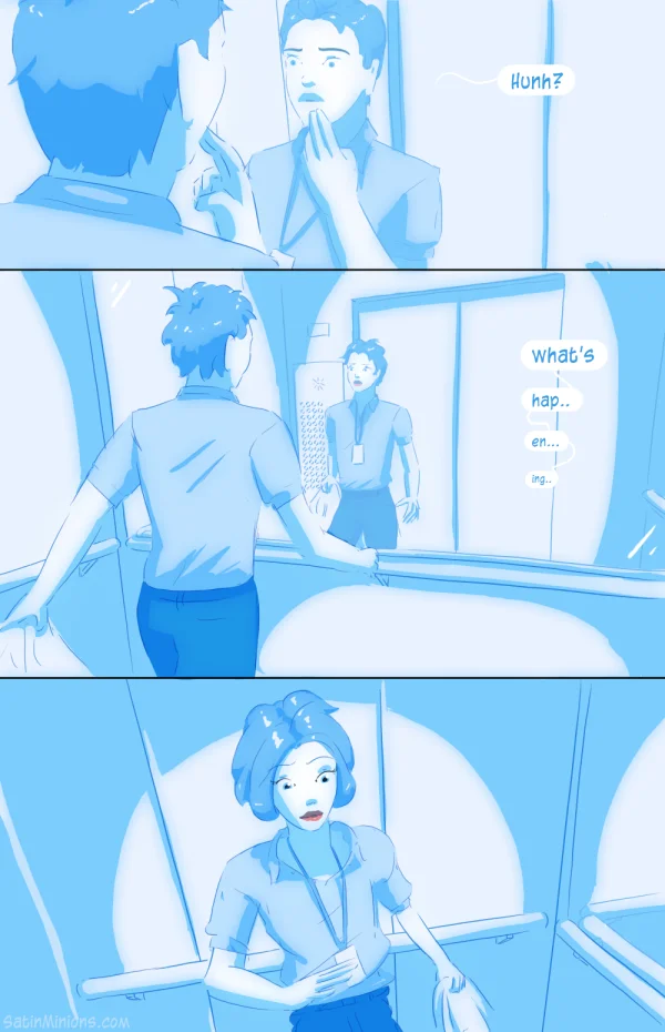 Cover: blue-haired office girl kneeling by a window for Satin Minions Entry Level Positions.