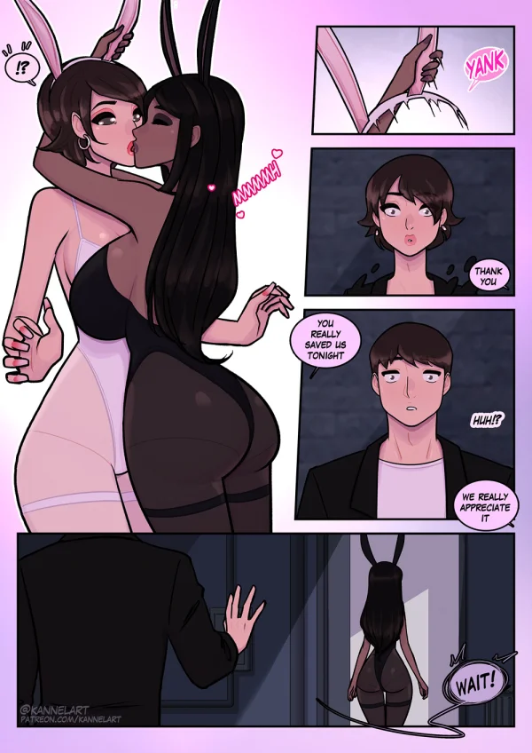 A guy helping at a bunny-girl party gets ears, then TF's into a pink leotard bunny with a fat ass and big tits.