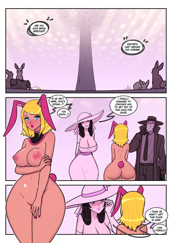 Comic: Easter revenge turns people into bunny girls for domination and egg-laying sex.
