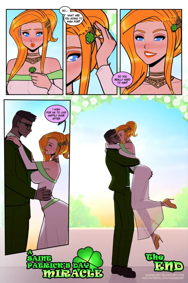 Comic: a guy's wish on a four-leaf clover turns his friend into his girlfriend.