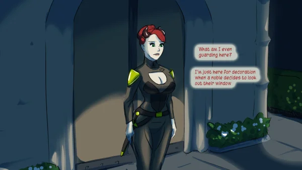 Illustration set: a mind-control orb makes a demon guard masturbate herself unconscious during a heist.
