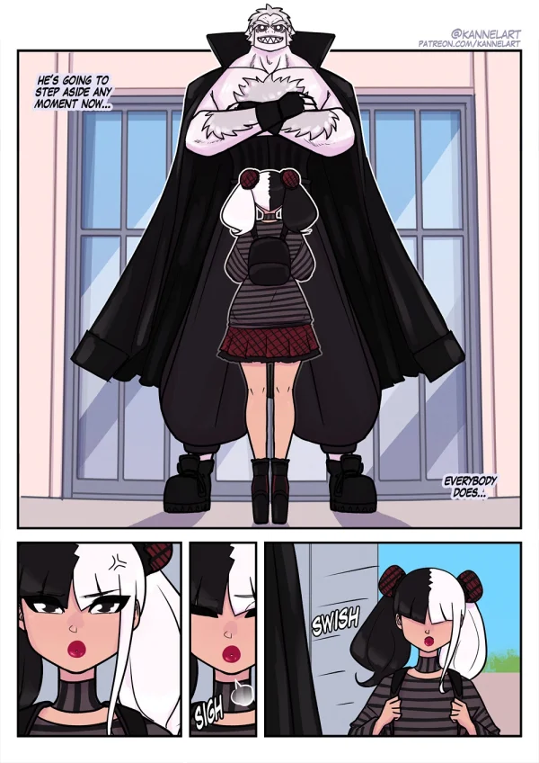 Comic: campus chaos as a goth mistress attracts a demon and her former-male pet plays hero.