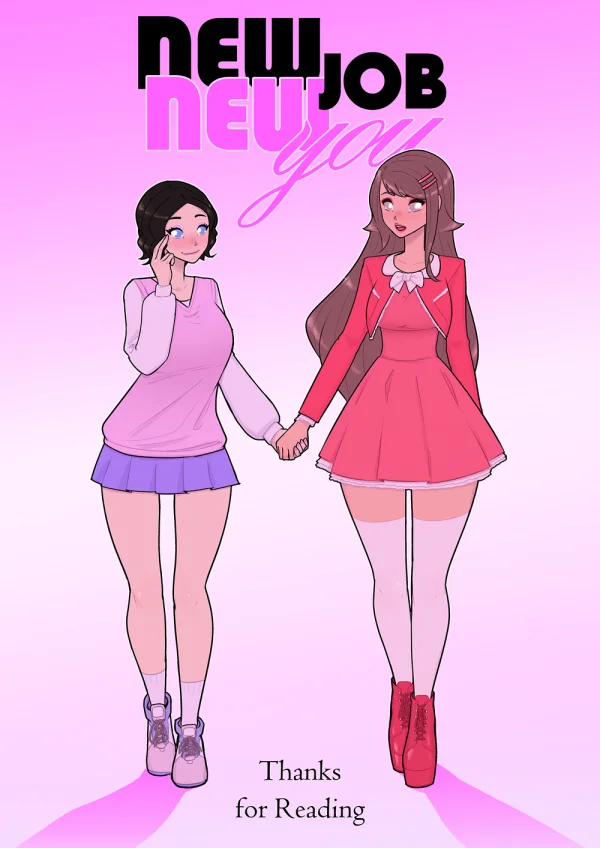 Comic: a job contract turns a guy into a cute office girl with a feminine ass and a new wardrobe.