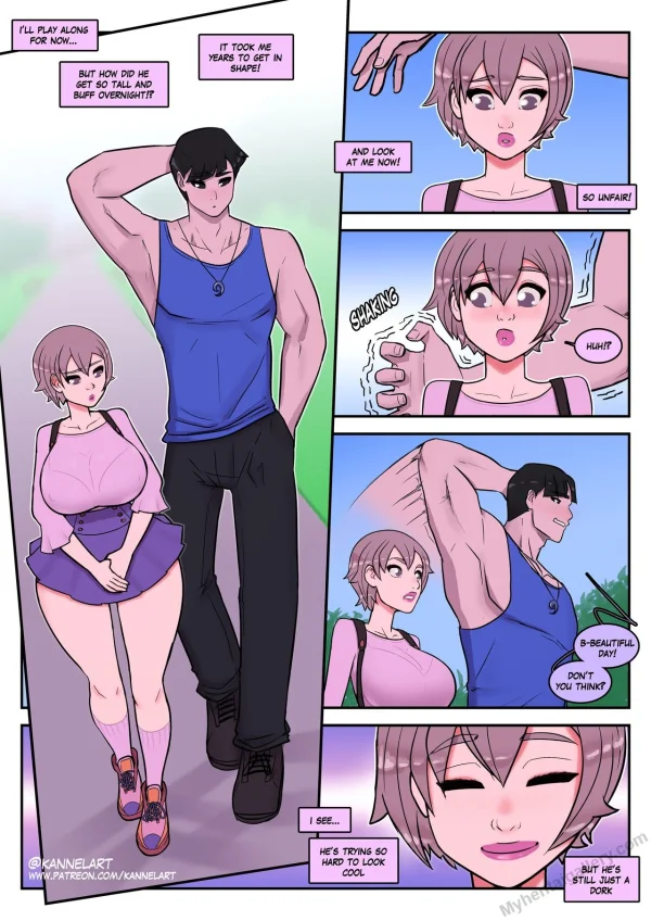 Comic: a girl's body transforms bigger and curvier overnight, waking up as her best friend's girlfriend.