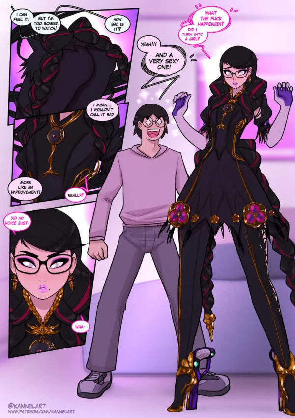 Comic: a cursed amulet transforms two guy friends into girls.
