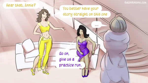 Cover: Path of the Genie part 2 over a sheer pink figure, Satin Minions comic.