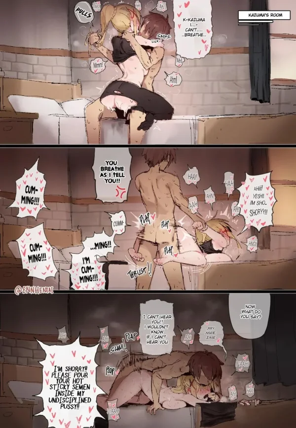 Comic: KonoSuba Darkness in red rope bondage is humiliated and fucked by Kazuma until she’s a cum-covered mess.