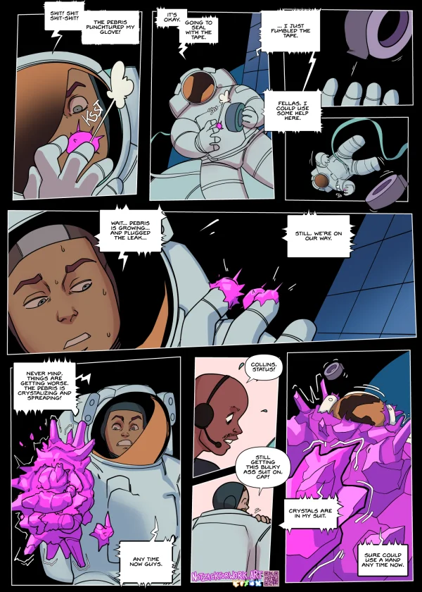 Comic: Zack’s gender TF into pink-haired Mia ends in cowgirl sex on Mars Base Alpha.