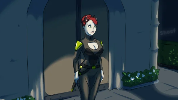 Illustration set: a mind-control orb makes a demon guard masturbate herself unconscious during a heist.
