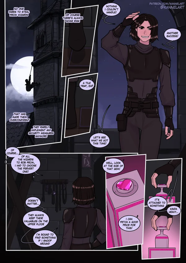 A thief's cursed heist turns him into the wizard's busty, bound pet — KannelArt comic.