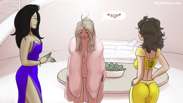 Cover: Path of the Genie part 2 over a sheer pink figure, Satin Minions comic.