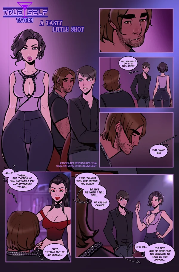 TrueSelf Tavern shot turns a shy guy into a short redhead who gets kissed by the woman he fancied.