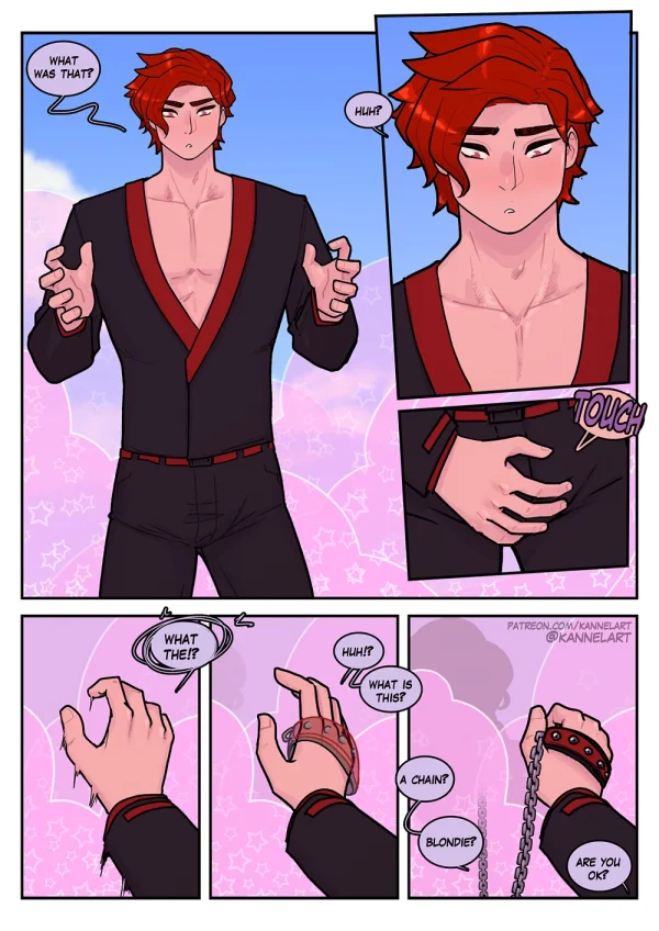 Comic: Christmas bomb TFs a blonde into a chained bimbo who blows her new redheaded master.