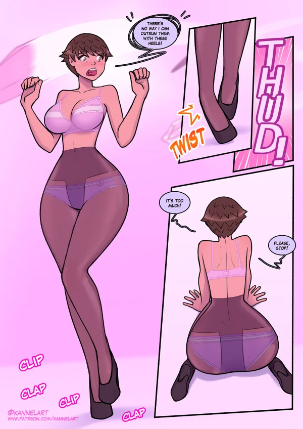 Comic: a job contract turns a guy into a cute office girl with a feminine ass and a new wardrobe.