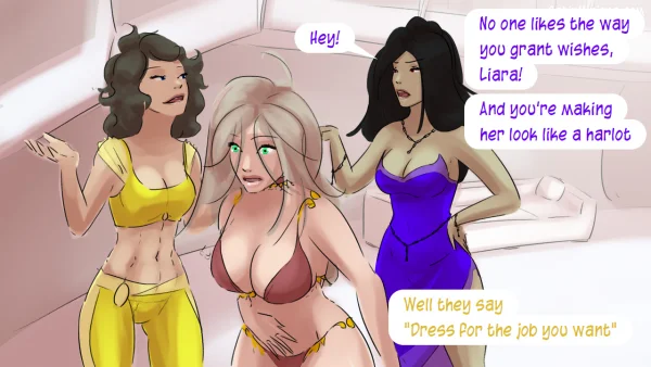 Cover: Path of the Genie part 2 over a sheer pink figure, Satin Minions comic.