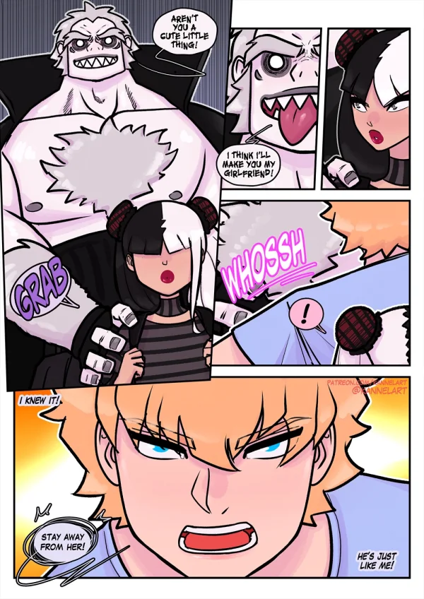 Comic: campus chaos as a goth mistress attracts a demon and her former-male pet plays hero.