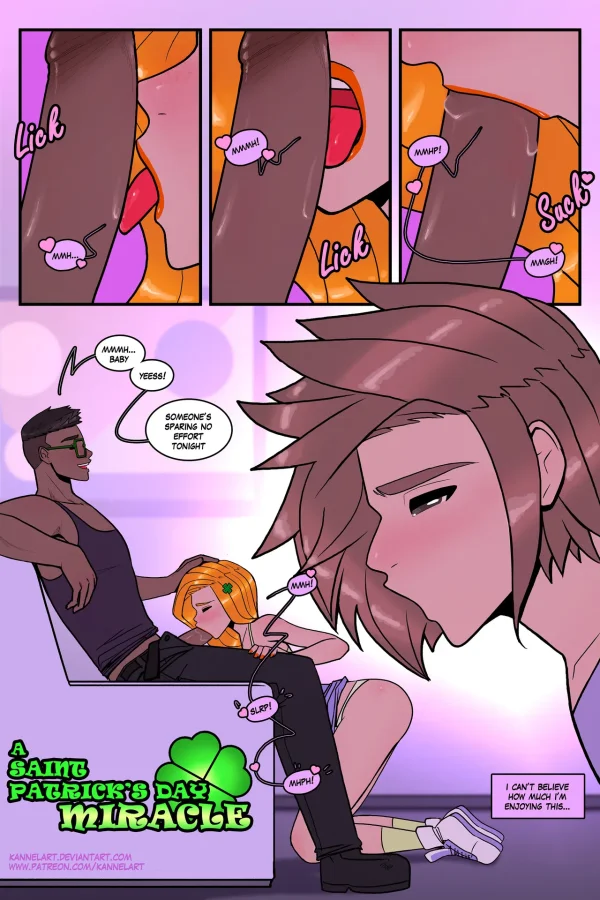 Comic: a guy's wish on a four-leaf clover turns his friend into his girlfriend.