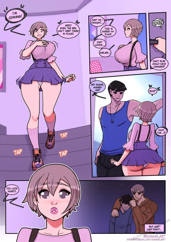 Comic: a girl's body transforms bigger and curvier overnight, waking up as her best friend's girlfriend.