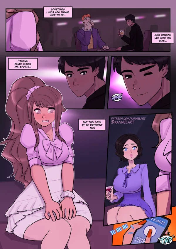 Comic: a job contract turns a guy into a cute office girl with a feminine ass and a new wardrobe.