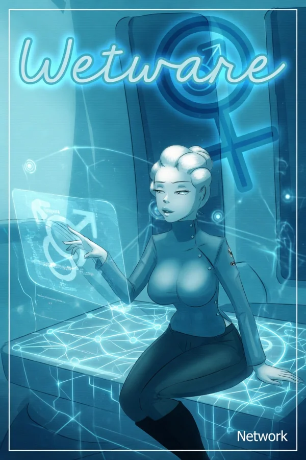 Cover: white-haired crew member holding a ration bar between two crewmates, Satin Minions comic Wetware: Network.