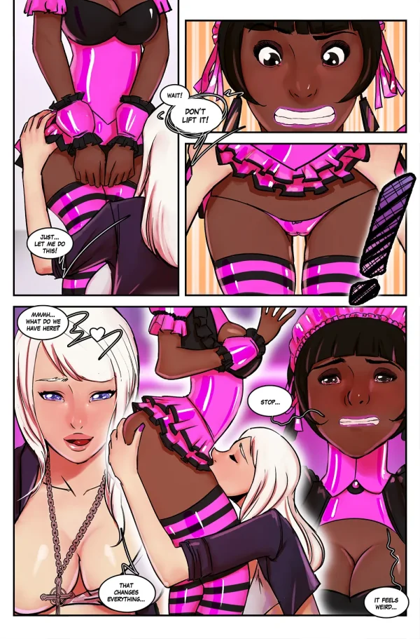 Comic: three guy friends get pulled into a strange zone and transformed into three girls.