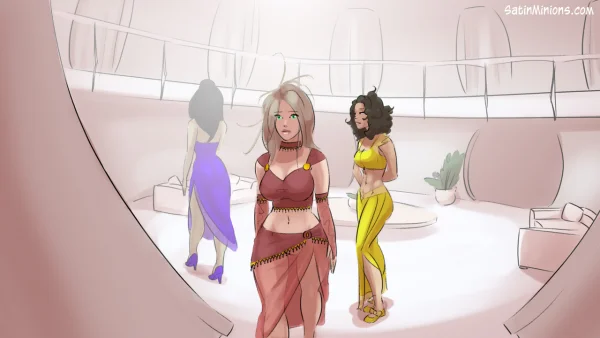 Cover: Path of the Genie part 2 over a sheer pink figure, Satin Minions comic.