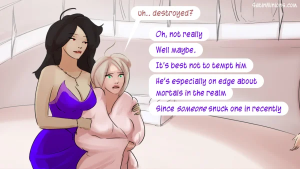 Cover: Path of the Genie part 2 over a sheer pink figure, Satin Minions comic.