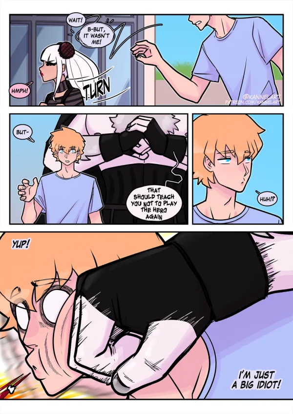Comic: campus chaos as a goth mistress attracts a demon and her former-male pet plays hero.