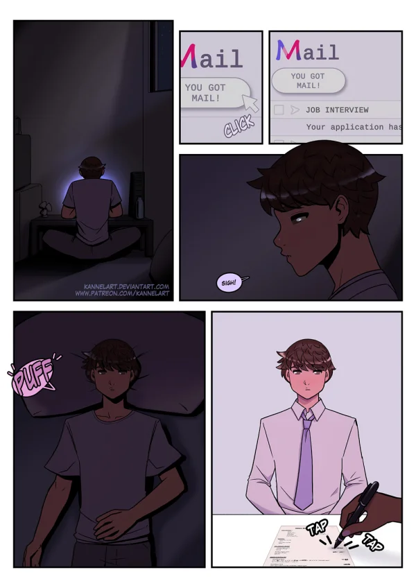 Comic: a job contract turns a guy into a cute office girl with a feminine ass and a new wardrobe.
