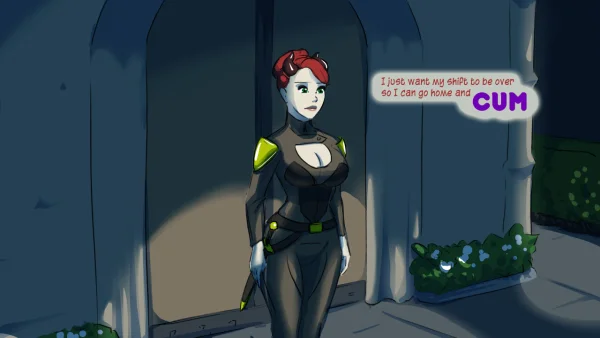 Illustration set: a mind-control orb makes a demon guard masturbate herself unconscious during a heist.
