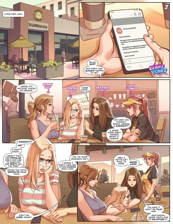 Cover: blonde pledge in a micro bikini before hooded men, Naughty Sorority comic.
