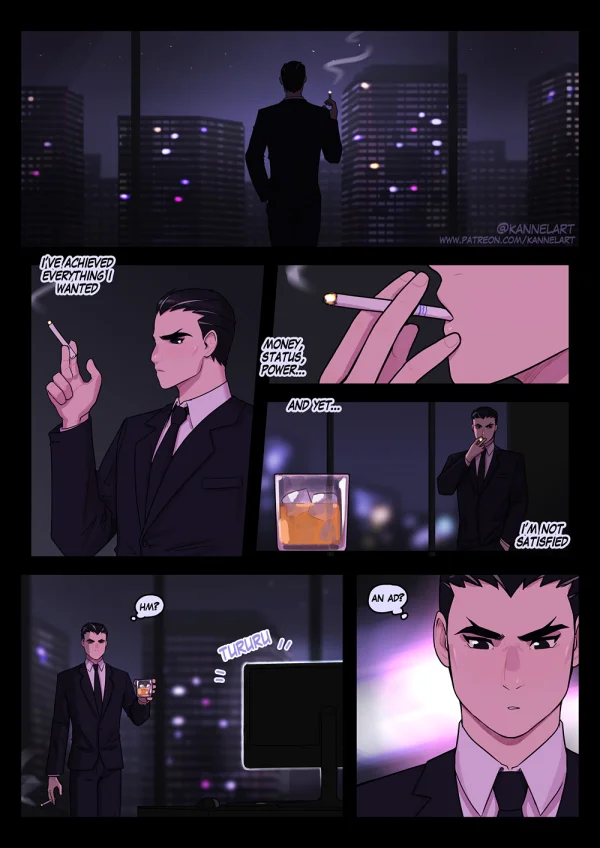 Comic: a rich man becomes a blonde trophy wife with huge breasts and stays for the sex and the life.