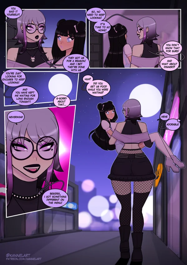 Comic: a UFO ZOAT turns a late guy into a lingerie girl who ends up nude with a purple-haired beauty.